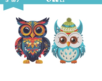 Owl Embroidery Design, Bird Machine Embroidery Files, 9 Sizes, Instant Download