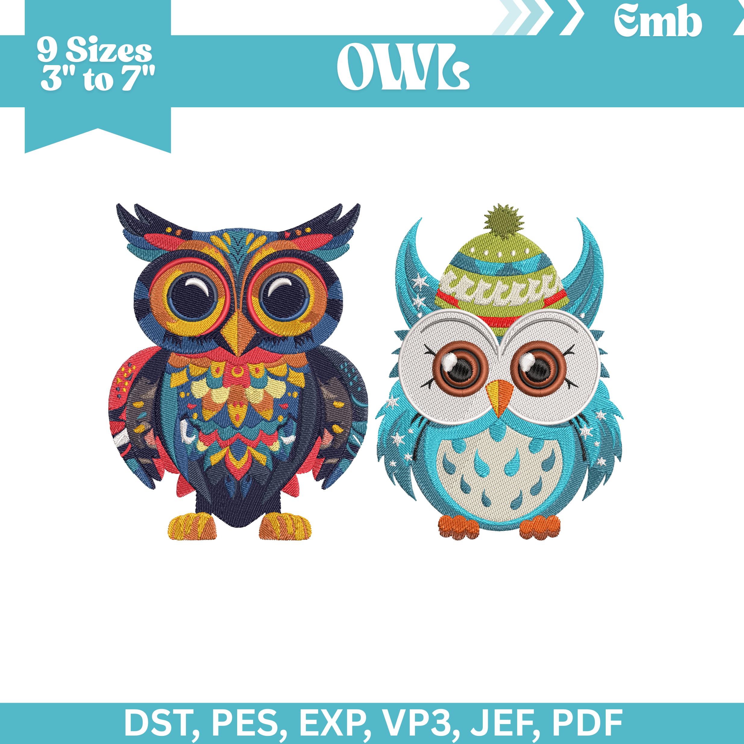 Owl Embroidery Design, Bird Machine Embroidery Files, 9 Sizes, Instant Download