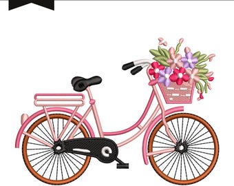 Bike With Flower Basket Embroidery Design, Machine Embroidery File, 9 Sizes, Instant Download
