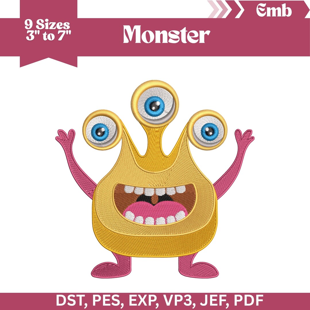 Monster Embroidery Pattern Monster Embroidery Design, Machine Embroidery File, Cute Monster ...