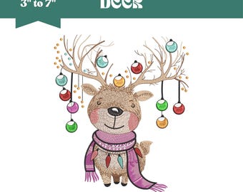 Weihnachten Hirsch Stickdatei, Stickmuster, Stickdatei, Stickdatei (9 Größen, Instant Download)