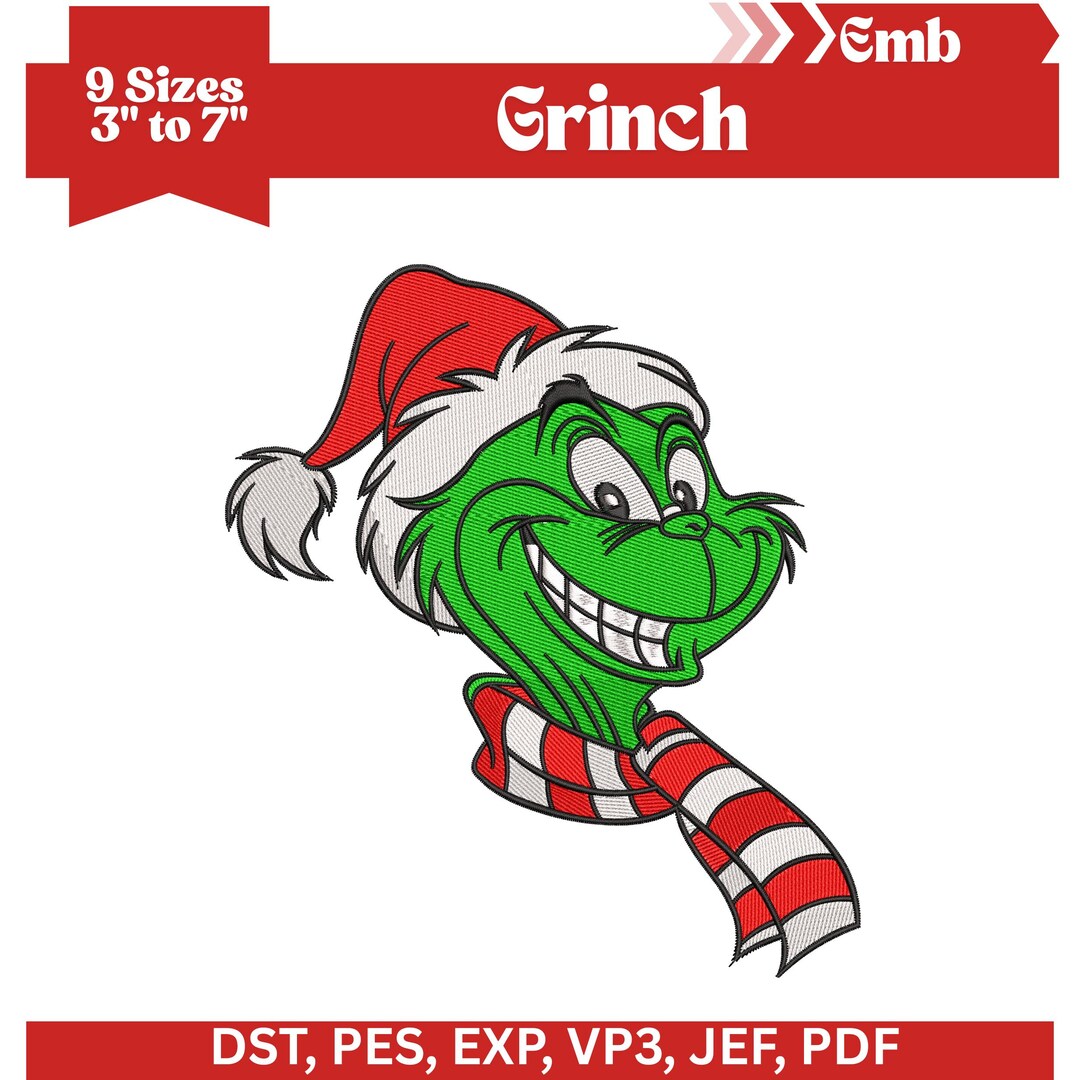 Classic Grinch Embroidery Pattern, Christmas Machine Embroidery Design ...