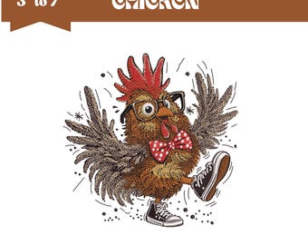 Funny Chicken Embroidery Design, Machine Embroidery file, 9 Sizes (Instant Download)