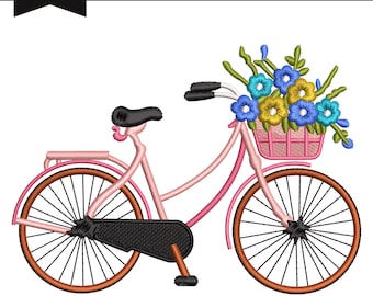 Cycle With Flowers Embroidery Pattern, Machine Embroidery File, 9 Sizes, Instant Download
