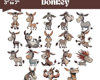 18 Funny Donkey Embroidery Designs, Machine Embroidery File, 9 Sizes (Instant Download)