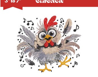 Funny Chicken Embroidery Design, Machine Embroidery File, 9 Sizes (Instant Download)