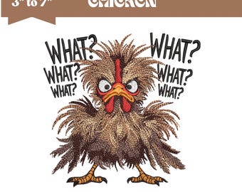 Funny Chicken Embroidery Design, Machine Embroidery File, 9 Sizes (Instant Download)