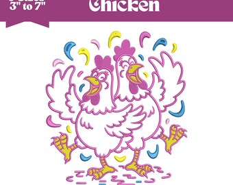Funny Chicken Embroidery Design, Machine Embroidery File, 9 Sizes (Instant Download)