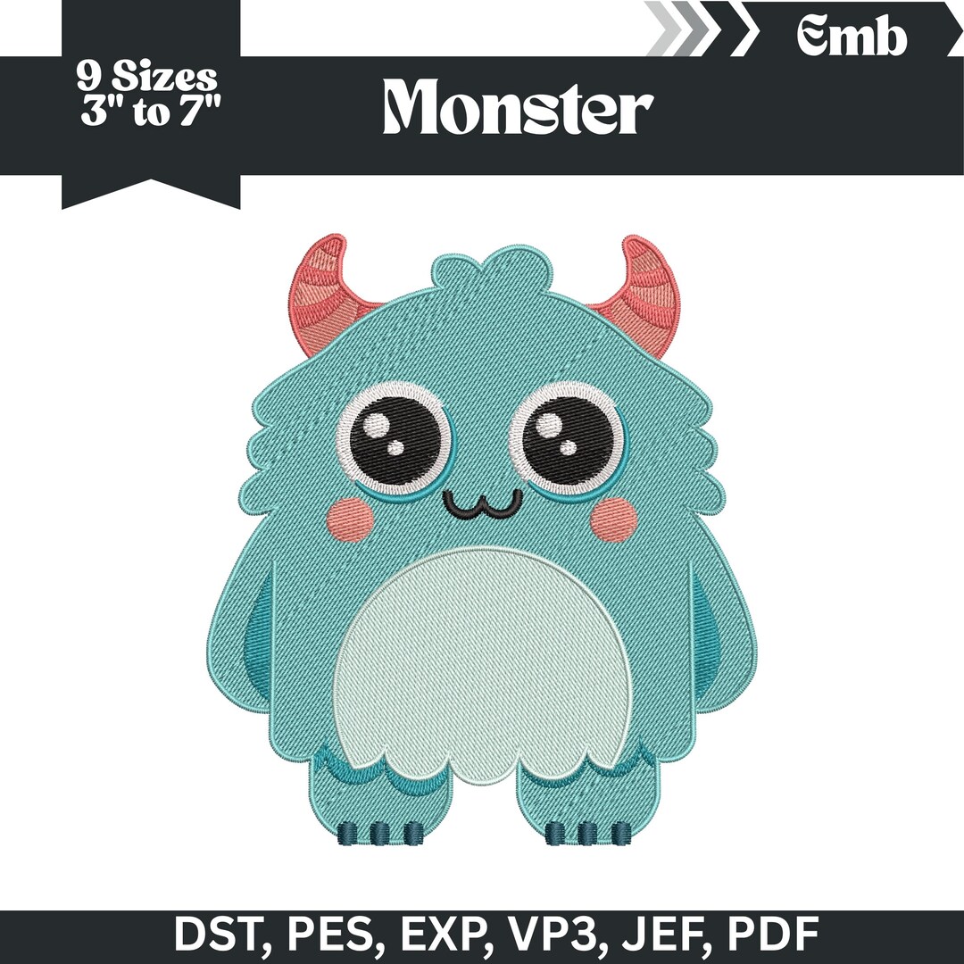 Monster Embroidery Pattern Kids Monster Embroidery Design, Machine Embroidery File, Monster ...