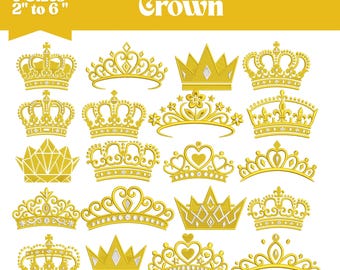 20-teiliges Stickset mit Kronenmotiven, Stickdatei für Prinzessinnen-Stickmaschinen, 9 Größen, Sofort-Download