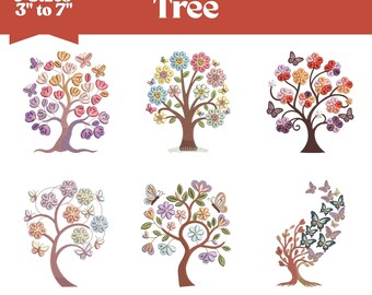 Floral Tree Embroidery Pattern, Machine Embroidery Design, 9 Sizes, Instant Download