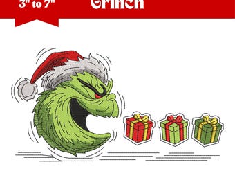 Grinch Embroidery Design, Machine Embroidery Files (Instant Download, 9 Sizes)