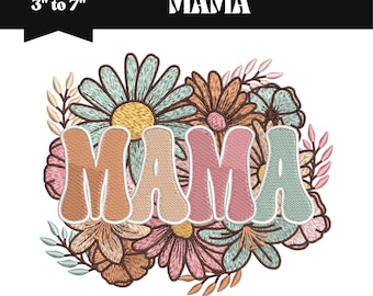 Stickmuster „Floral Mama“, Blumenmotiv, DST- und PES-Datei, 9 Größen (Sofort-Download)