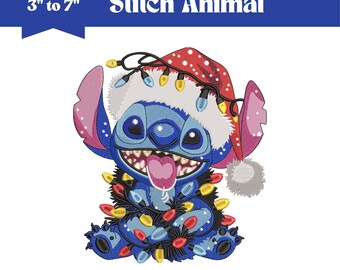 Stitch Animal Embroidery Design, Christmas Machine Embroidery File, 9 Sizes, Instant Download
