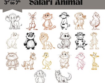 Safari Animals Outline Embroidery Designs, Baby Zoo Animal Bundle, (9 Sizes, Digital Download)