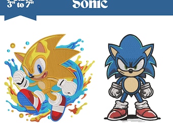Sonic Embroidery Digital Design, Machine Embroidery File. 9 Sizes, Instant Download