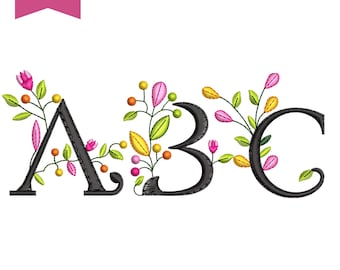 Floral Alphabet Machine Embroidery Design – Uppercase Letters (Instant Download)