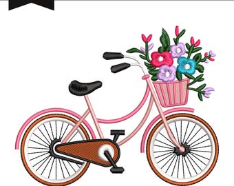 Cycle With Flowers Embroidery Design, Machine Embroidery File, 9 Sizes, Instant Download