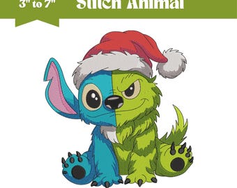 Stitch Animal Christmas  Embroidery Design, Machine Embroidery File, 9 Sizes, Instant Download