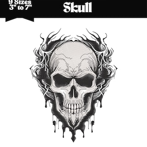 Skull Face Embroidery Design, Machine Embroidery File, 9 Sizes, Instant Download