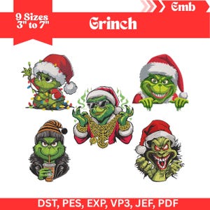 6 Grinch Embroidery Design Bundle, Christmas Patterns, 9 Sizes (Instant Download)