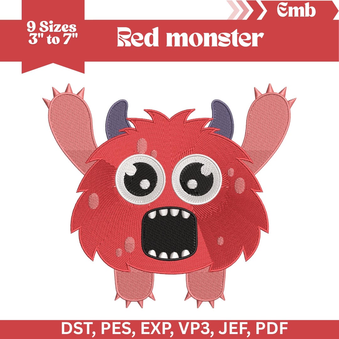 Monster Embroidery Pattern Cute Monster Embroidery Design, Machine Embroidery File, 9 Sizes ...