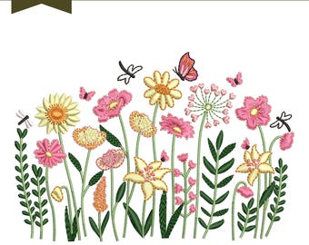 Floral Wild Embroidery Design, Floral Machine Embroidery Pattern, 9 Sizes, Instant Download