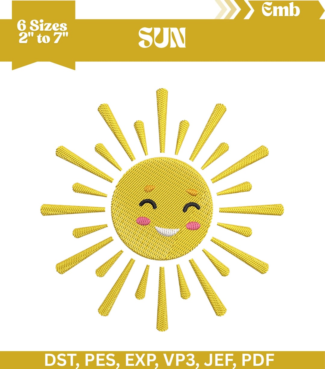 Mini Sun Embroidery Design, Machine Embroidery File, 6 Sizes, Instant ...