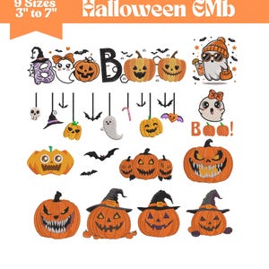 Halloween Embroidery Design Bundle, Ghosts, Pumpkins (9 Sizes) (Instant Download)