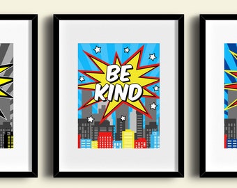 Superhero Inspiration Art Set of 3 Printable 8x10 - Office Wall Art / Kids Wall Art / Nursery Wall Art / Playroom Wall Art / Room Decor