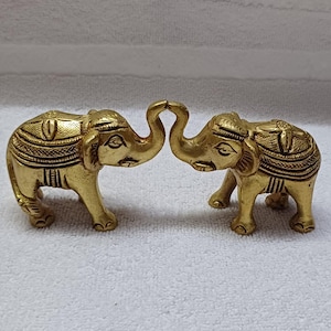 Brass Elephant Statue Mini Figurine – Brass Elephant Decor, Good Luck Gift, Feng Shui Animal Sculpture, Collectible Elephant Ornament