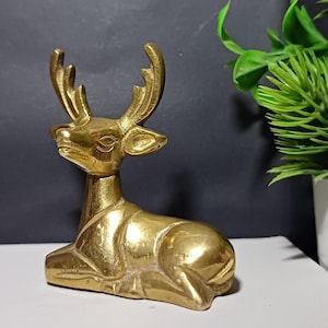 Massivem Messing Statue kleine Hirsch Miniatur Vintage Tier Figur Wohnkultur spirituelle Geschenk Messing Sammler Büro Bücherregal ethnischen