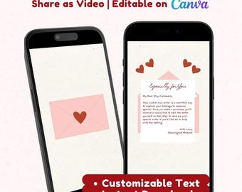Animated Custom Love Letter Template | Customizable Digital Video Message | Romantic Anniversary or Long Distance Gift | Editable in Canva