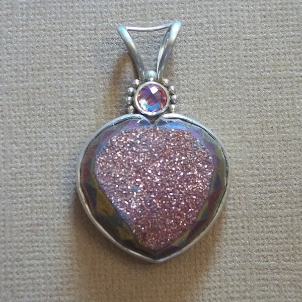 Druzy Heart Pendant Sajen artisan Sterling Silver Copper colored