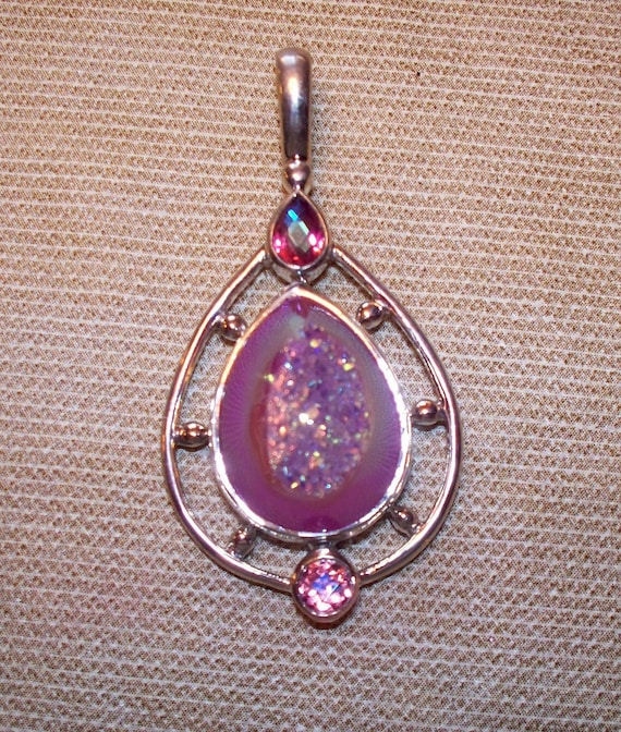 Sajen Sterling Silver Pink Druzy Pendant