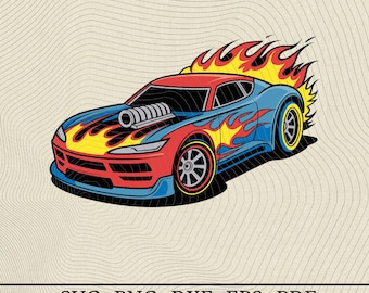 Het bil svg, leksaksbil svg, flambil clipart för Cricut silhuett, racing png, dxf, eps, pdf för specialanpassat hantverk, barntröjor svg