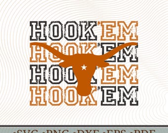 Hook&#39;em Digital Design – Longhorn Silhouette for Texas Football Fans! Perfect for Apparel, Game Day Gear & More