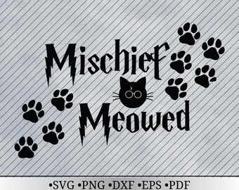 Mjauande bus, magisk trollkarl, svg, png, dxf, eps, pdf | Digital nedladdning av kattälskare för Cricut och Silhouette | Tassavtryck, kattdesign