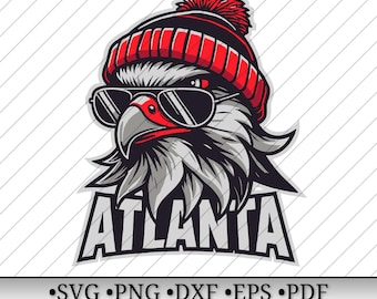 Atlanta Falcon svg-design med solglasögon och vintermössa - digital nedladdning för skjortor, muggar och gör-det-själv-pyssel, svg png dxf eps pdf