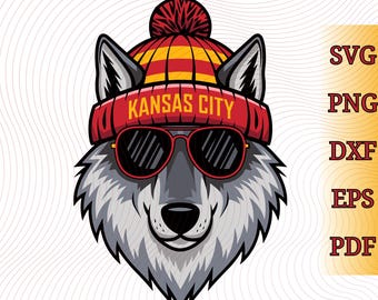 Kansas City Football Maskot Varg Vintermössa svg, Kansas Football svg, Matchdagströja Design, png, dxf, eps, pdf Vektorfiler