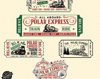 Polar Express SVG-paket, Believe Polar Express, Nordpolen, Tågbiljett, Julhelg, Kortdesign, svg, png, dxf, eps, pdf, Klippning och utskrift