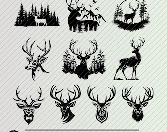 Deer Head svg Cut Files Bundle, Woodland, Antler, Rustic, High-Quality svg, png, dxf, eps, pdf, Printable, Cricut, Laser, Silhouette