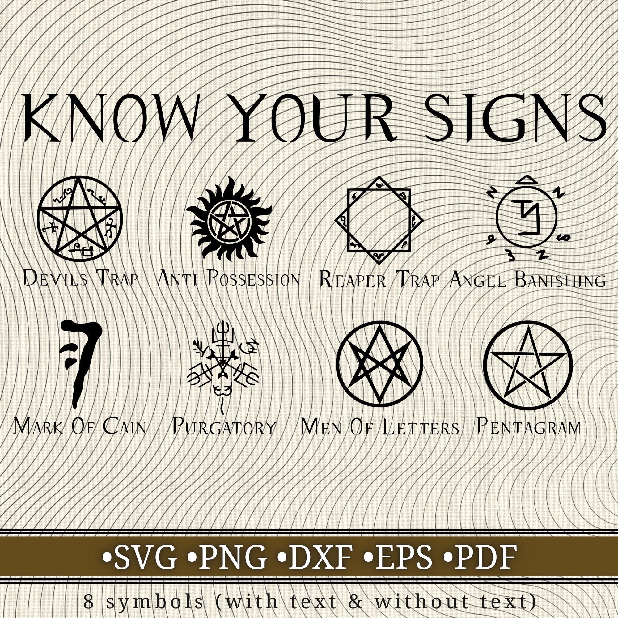 Supernatural SVG Know Your Signs SVG Bundle, Symbols Cut Files, Cricut, Laser, Silhouette, Instant Download, High-Quality Vector File
