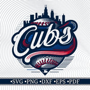 Cubs Baseball Svg, Chicago City Skyline Ball Design, png, dxf, eps, pdf Vector Files, Cricut Sublimation Baseball Shirt Design