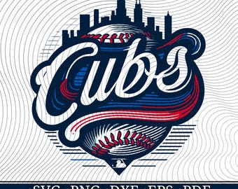 Cubs Baseball Svg, Chicago City Skyline Ball Design, png, dxf, eps, pdf Vector Files, Cricut Sublimation Baseball Shirt Design