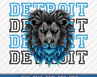 Detroit Football Digital Design, Lejonhuvud svg png dxf eps pdf-filer för t-shirts, heminredning, klistermärken, matchdag Cricut - sublimering