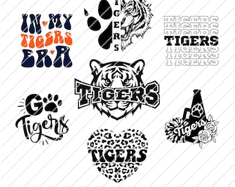 Tigers svg-paket, perfekt för matchdagströjor, skollag, supporterutrustning och gör-det-själv-sportprojekt, för Cricut