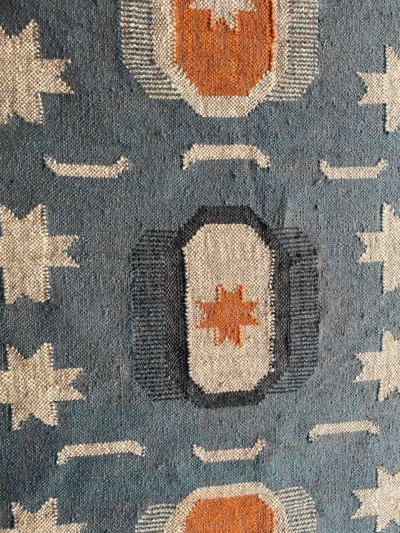 Turkish Rug Small Blue Kilim Area Rug, Handmade Wool Jute Rug, Boho Turkish Rug ...