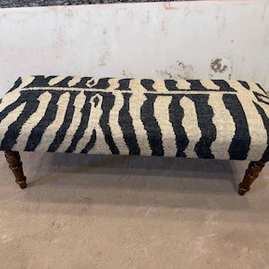 Zebra Print Upholstered Bench, Animal Print Footstool, Handmade Ottoman Bench, Bedroom End of Bed Seat, Safari Home Decor