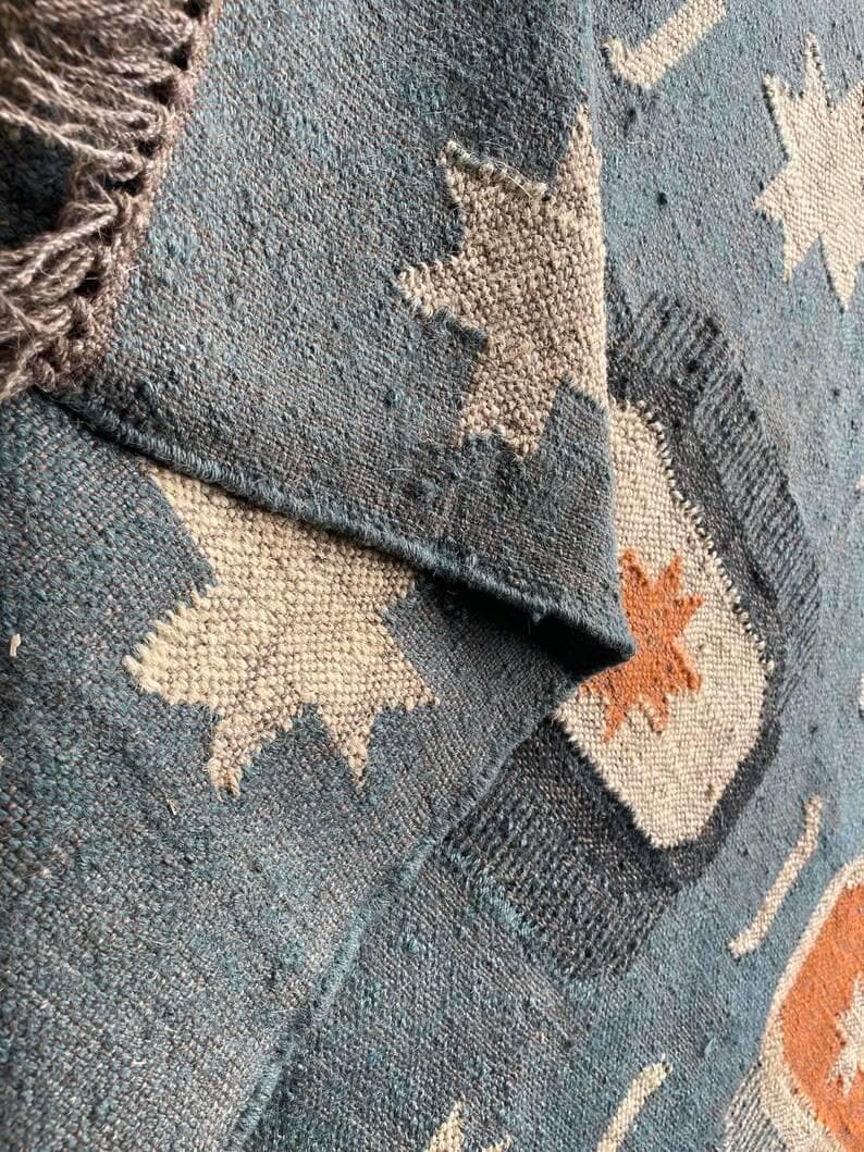 Turkish Rug Small Blue Kilim Area Rug, Handmade Wool Jute Rug, Boho Turkish Rug ...